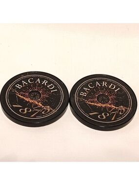 BACARDI 1973 Rum Coaster Set of 2 Embedded Compass
